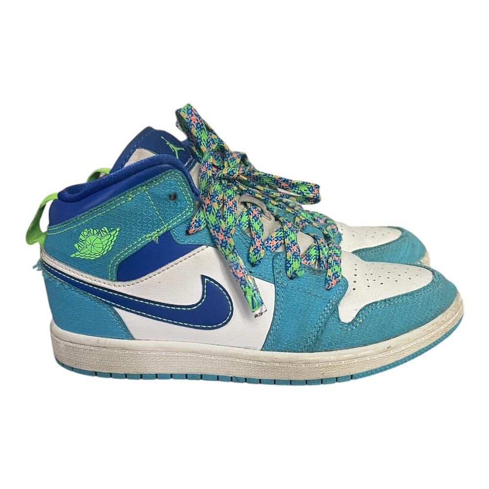 Big Kid's Jordan 1 Mid SE Sprite Powder Racer Blue DA8010 400 Gym Sneakers 2.5Y
